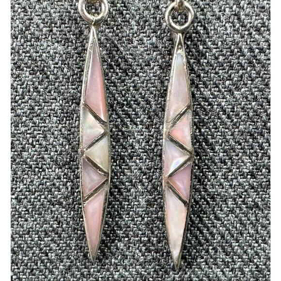 Vintage Pink Mother of Pearl Sterling Earrings - Picture 3 of 7